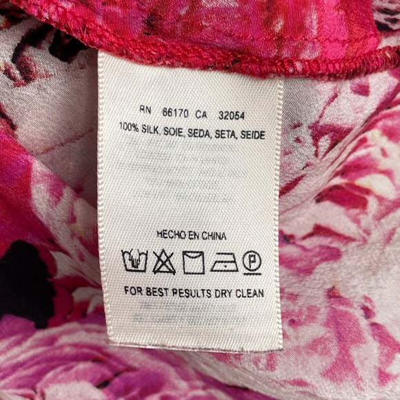 Vanessa Virginia Pink Rose Peasant‎ Blouse 100% Silk Medium Print Anthropologie - Picture 10 of 12